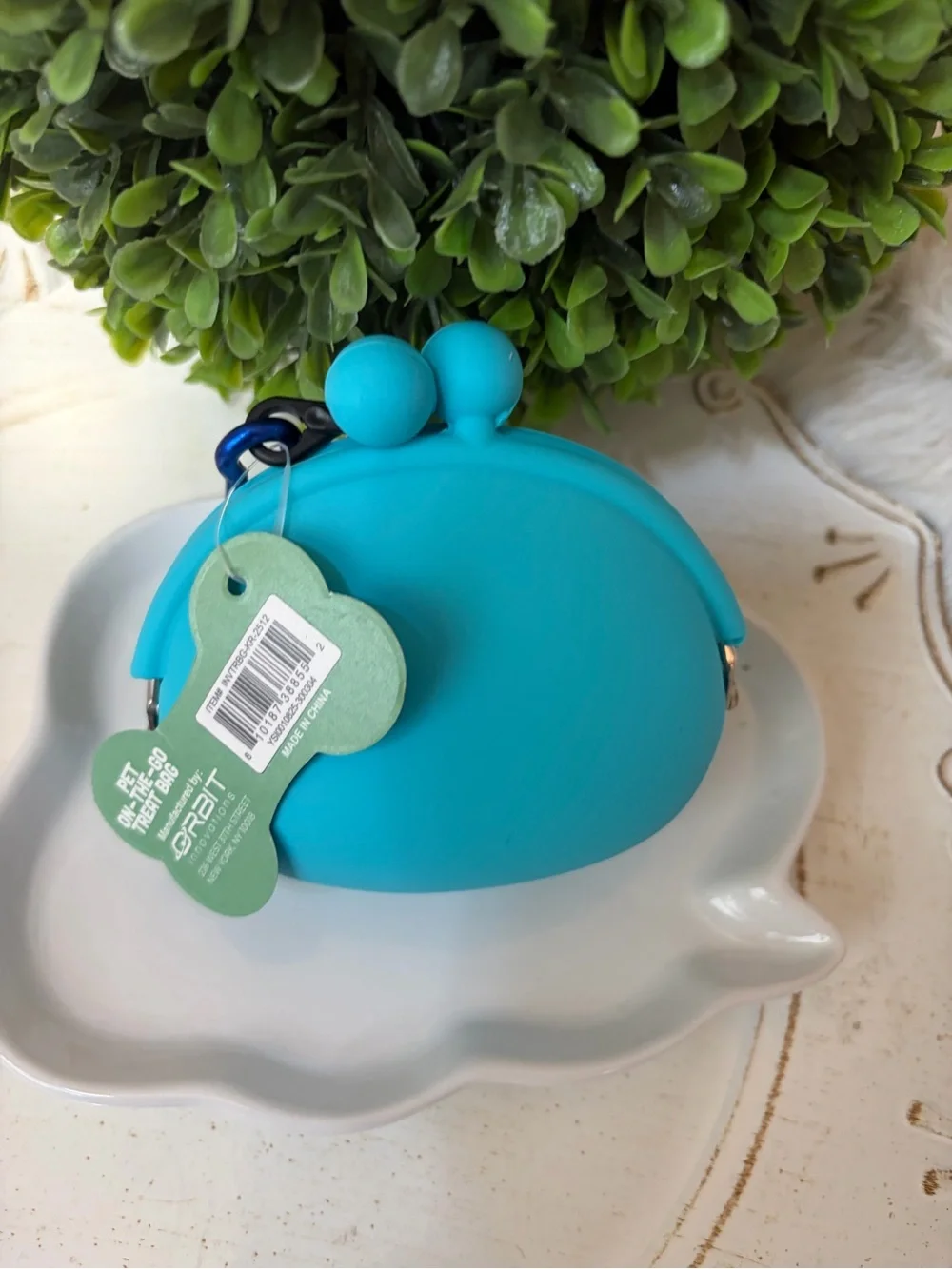 dogstory Turquoise Silicone on the go treat pouch with Paw Logo